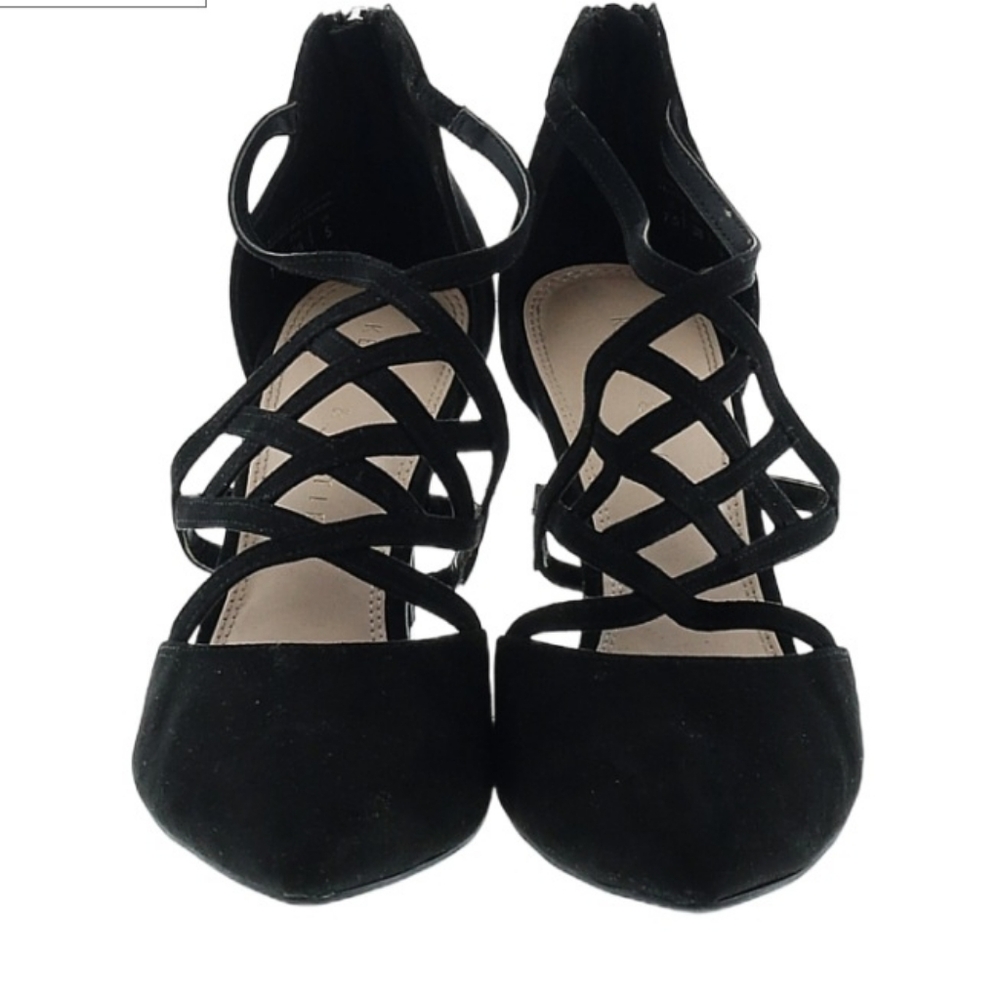 Kelly & Katie Black Pointed Toe Heels with Caged Details